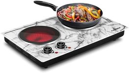 Hot Plate, CUSIMAX Double Burner Electric Hot Plate for Cooking, 1800W Dual Control Portable Electric Stove Countertop Electric Burner Infrared Electric Cooktop, Stainless Steel White Marble