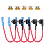 5 x 12V-24V Low Profile Mini APS Add-a-Circuit Fuse Tap - Miniature Piggy Back Blade Fuse Holder with Wire Harness, 5 pcs 5A Fuse (Pack of 5)