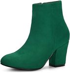 Allegra K Women's Side Zip Chunky Heel Emerald Green Ankle Boots 8 M US