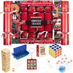 KreativeKraft Christmas Crackers Pack of 6, Mini Games or Wind Up Toys for Kids Family Dinner Parties, with Party Hats & Joke, Xmas Festive Decor (Red Mini Game)