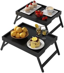 Youpehom Bed Tray Table with Folding Legs,Bamboo Breakfast in Bed for Kitchen Serving Tray,Sofa,Eating,Used As Laptop Desk Snack Tray 2 Pack (Black)