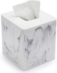 BTSKY Cube Resin Marble Pattern Tissue Box - Square Decorative Tissue Holder Cover Organizer for Vanity Countertops, Napkin holder Box, Office Home Decoration, White