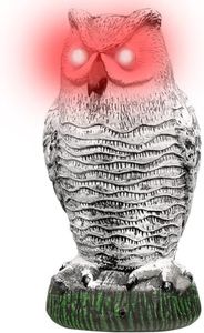 Fake Owl Decoy to Scare Birds Away Scarecrow Fake Owl with Flashing Eyes Sound Owls to Keep Birds Away Battery Powered Owl Statues Waterproof Bird deterrents for Outside Patio Yard Garden