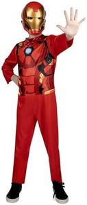 Marvel Iron Man Official Youth Halloween Costume - Premium Quality Fabric Jumpsuit with Printed Design and Plastic Mask (L) Red