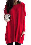 GRASWE Women Basic Scoop Neck Solid Sweatshirts Loose Plus Size Top Red L