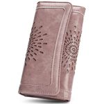 APHISON Womens Wallet RFID Blocking PU Leather Clutch Long Wallet for Women Card Holder Ladies Phone Purse DARK-PINK