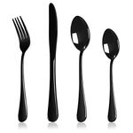 HaWare 24 Piece Black Cutlery Set Flatware Sets, Stainless Steel Silverware with Knife Spoon Fork, Service for 6, Mirror Finish, Dishwasher Safe (Black, 6 Sets)