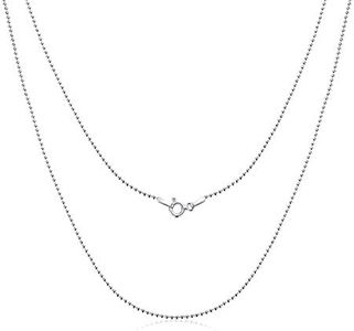 AINUOSHI White Gold Plated 925 Sterling Silver Necklace 1mm Solid 925 Italy Italian Ball Bead Chain 16" - 20"