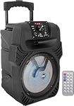 Pyle, Portable Dj Speaker System 400W, Pa Loudspeaker - 8” Subwoofer, USB/MP3/FM Radio/Mic Inputs, LED Lights, Rechargeable Battery w/Remote Control