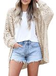 Ermonn Womens Crochet Cardigan Sweater Kimonos Boho Solid Color Oversized Fall Open Front Outwear, Beige, Large