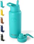 Thermosis 2 Lids (Sports and Handle Lids) 32 Oz Insulated Water Bottle - 1 Liter Stainless Steel Water Bottles Wide Mouth Travel Metal Water Bottle for Sports and Gym - Teal