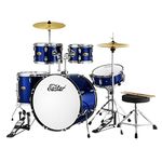 Eastar 22 inch 5 Piece Drum Set Kit Full Fize Adult Teen with Cymbals Stands Stool and Sticks, Metallic Blue