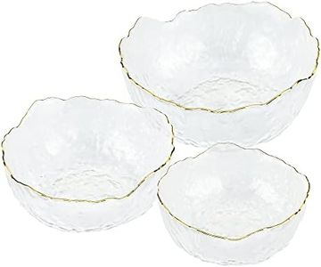 Navaris Glass Serving Bowls - Set of 3 Gold Edge Tempered Glass Dessert Bowl Dishes for Ice Cream, Jelly, Fruit, Hot, Cold Food- Small, Medium, Large