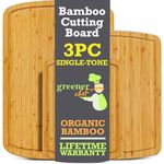 Organic Bamboo Cutting Board Set of 3 with Lifetime Replacements - Wood Cutting Board Set with Juice Groove - Wooden Chopping board Set for Kitchen, Meat and Cheese - Single Tone