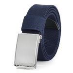 Monopa Boys Canvas Web Belts - Adjustable School Uniform Youth Belt Kids Golf Belt with Silver Flip-Top Buckle(Navy Blue, 90CM)