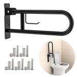 Toilet Grab Bar 22.4 Inch, Munzong Flip Up Grab Bar with Paper Holder, Matte Black Anti-Slip Safety Bars for Toilet, Stainless Steel Knurled Toilet Handles for Seniors Disabled Elderly Pregnant