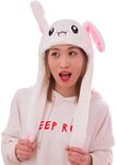 IronBuddy Rabbit Hat Ear Moving Jumping Hat Funny Bunny Plush Hat Cap for Women Girls, Cosplay Christmas Party Holiday Hat (White)