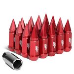 J2 Engineering 7075-T6 Replacement forged Aluminum M12 x 1.5 75mm 20Pcs Spiky Cap Lug Nut + Adapter (Red)