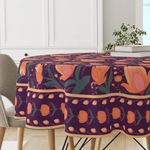 Astitva Premium Cotton 60 Inch Circular Table Cloth | Budding Lotus Print Round 4 Seater Table Cover With Designed Border | (60In Dia) - 1Pc Purple