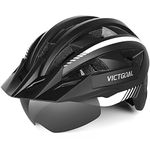 VICTGOAL Adult Bike Helmet for Men Women Detachable Magnetic Goggles and Sun Visor Bicycle Helmet Mountain Road Bike Cycling Helmet M/L/XL Size (L: 22.4-24 inch (57-61 cm), Black White)