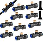 RUNCCI-YUN 10 Pack Brass Misting Nozzles 1/4 Inch Slip Lock Mister Nozzles Thread Misting Nozzle Tees with Plugs for Outdoor Cooling System