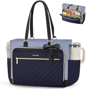 LOVEVOOK 17 Inch Tote Bag for Women, Work Bags Laptop Bag with Large Cup Holder, Quilted Nurse Bag Diaper Tote with Multi-Pockets, Large Computer Handbag Purse for Bussiness Travel