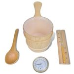 vidaXL 5-Piece Sauna Accessory Set: Solid Wood Bucket with Plastic Insert, Spoon, Hourglass Timer, Thermo-Hygrometer for Sauna Rooms