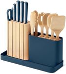 Caraway 14-Piece Kitchen Prep Set - Kitchen Knife Set & Wooden Utensil Set - Made With Premium German Steel Blades & FSC-Certified Birch Wood - Non-Toxic Materials - Includes Organizer - Navy