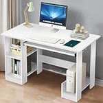 Blisswood Home Office Desk, White Computer Desk With Shelves & Sliding Keyboard Tray PC Laptop Table For Writing Workstation Bedroom Study Furniture (90 x 55 x 72CM)