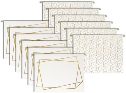 Set of 12 Cream White Cute Hanging File Folders Letter Size with Geometric Gold Foil Designs, Letter Size Decorative Hanging Folders for Filing Cabinet and Hanging File System, File Cabinet Folders