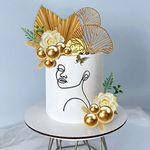 20 PCS Abstract Minimalist Art Lady Face Lines Cake Toppers Boho Flower Ginkgo Leaves Cake Decorations for Women Birthday Party Wedding Boho Themed Party Supplies (Gold)