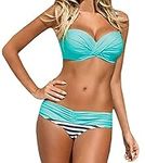 Lukitty Women's Push Up Two Piece Bikinis Swimsuits Padded Bathing Suit Swimwear M Blue