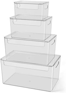 4 Pack Clear Storage Bins with Lids, Kitchen Storage and Organizer,Stackable Refrigerator Organizer Bins Lidded Pantry Organization and Storage Containers Cabinet Organizers, Shelves.