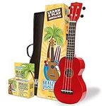 Mahalo Rainbow Soprano Ukulele Beginners Kit - Ukulele for Kids & Adults with Guide, Carry Case, Clip-on Tuner, Spare String Set & Picks, Learn 2 Play' Instruments Bundle, Red