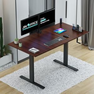 JIN OFFICE Manual Height Adjustable Desk | Standing Desk| Black Frame with Walnut Brown Tabletop| Manual Height Adjustable Table with Hand Crank | 80 kg Weight Capacity (1500 x 750 mm Top)