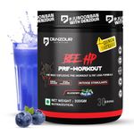 DENZOUR NUTRITION Bee-Hp Pre-Workout, Most Explosive Muscle Pump With Fat Loss Formula, 250mg Caffeine, 750mg Creatine Monohydrate and 4500mg Beta-Alanine - Blueberry, 300g (30 Servings), Powder