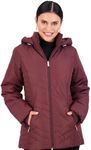 Jones NY Women's Puffer Jacket Zippered Removable Bungee Hood Womens Winter Coat, Ruby Port - XXL