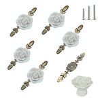 Ymaiss 6 Sets of Rose Ceramic Flower Cabinet Knobs with Bronze Back Plate, Love Theme Retro Style, Vintage Kitchen Flower Drawer Pull Handles,Pulls Handles for Dresser Cupboard (White)