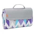 Yodo Large Water-Resistant Outdoor Picnic Blanket Tote with Soft Fleece,Gray Chevron