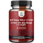 Red Yeast Rice & CoQ10 Supplement - Extra Strength Red Yeast Rice 600 mg Capsules with CoQ10 50mg Per Serving - Heart Health Supplement 3rd Party Tested Vegan Non-GMO & Citrinin-Free (120 Capsules)