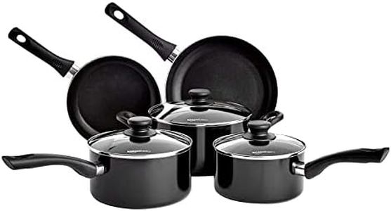 Amazon Basics Ensemble de batterie de cuisine 5 pièces anti-adhésifs avec couvercles, pour plaques à induction, Noir