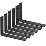 BATODA 8” Heavy Duty Shelf Brackets (6pcs) - L Shelf Brackets Black - Hook Brackets for Floating Shelves - Wall Mounted Support for DIY Open Shelving – Shelving Mounting Hardware Included (Pack 6)