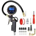 URAQT Digital Tyre Inflator Pressure Gauge, 220 PSI Tyre Pressure Gauge with LCD Display, Heavy Duty Tyre Inflator Air Tool with Rubber Hose and Quick Connect Coupler Air Chuck Compressor Accessories