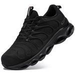 LARNMERN Steel Toe Cap Trainers Mens Safety Trainers Lightweight Safety Shoes Cushioning Fashion Breathable Comfortable Work Shoes (Pure Black,9.5 UK)