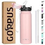 GOPPUS 600ml/20oz Stainless Steel Water Bottle with Straw Insulated Sports Bottle Cold Flask with Straw Double Walled Flip up Metal Water Bottles Leakproof Water Bottle for Gym Sports