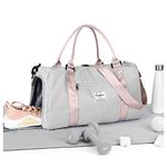 HYC00 Gym Bag Women Men Sports Duffle Bag with Shoes Compartment & Wet Pocket,Travel Duffel Bag Overnight Bag for Women Large Holdall Bag Hospital Bag Carry on Bag Hand Luggage Bag Cabin Bag,Grey Pink