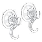 Suction Cup Hooks, VIS'V Small Clear Heavy Duty Vacuum Suction Hooks Shower Wall Suction Cup Hangers Removable Reusable Window Glass Door Suction Holder for Bathroom Kitchen Decor - 2 Pcs