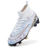 PiDaGlobal Boys Football Boots Kids Girls Firm Ground Soccer Shoe Astro Turf Trainers Athletics Sport Shoes Teenager Profession Competition Indoor Outdoor Club Sneaker Unisex 5UK White