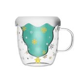 NYRWANA Christmas Mug, Coffee Mug, Mugs for Coffee, Coffee Mug with Lid, Christmas Gifts, Christmas Tree Mug with Double Layer Borosilicate Glass and Silicone Lid - 300ml