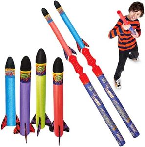 Geospace Hand Held Jr. Pump Rocket Combo Battle Pack – Flying Foam Rockets Outdoor Toys for Kids, Boys & Girls – 30" Set with 2 Launchers & 6 Rockets Set – Hand Stomper Rocket Toy - Cool Toys for Fun